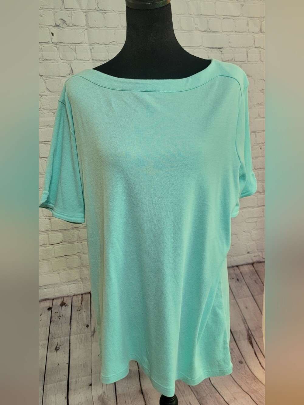Chico's Light Aqua Women’s Boatneck Short-Sleeve Top Size 3 (XL)